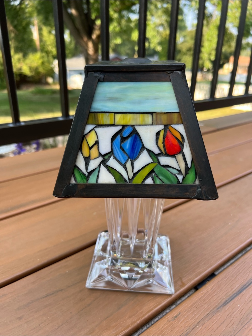 Vintage Tiffany Style Stained Glass Tulip Lamp Shade Fairy Crystal Glass Base - Picture 2 of 8